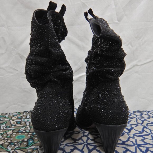 Jessica Simpson "Zellya" Short Black Rhinestone Slouch Western Boots - Picture 5 of 15